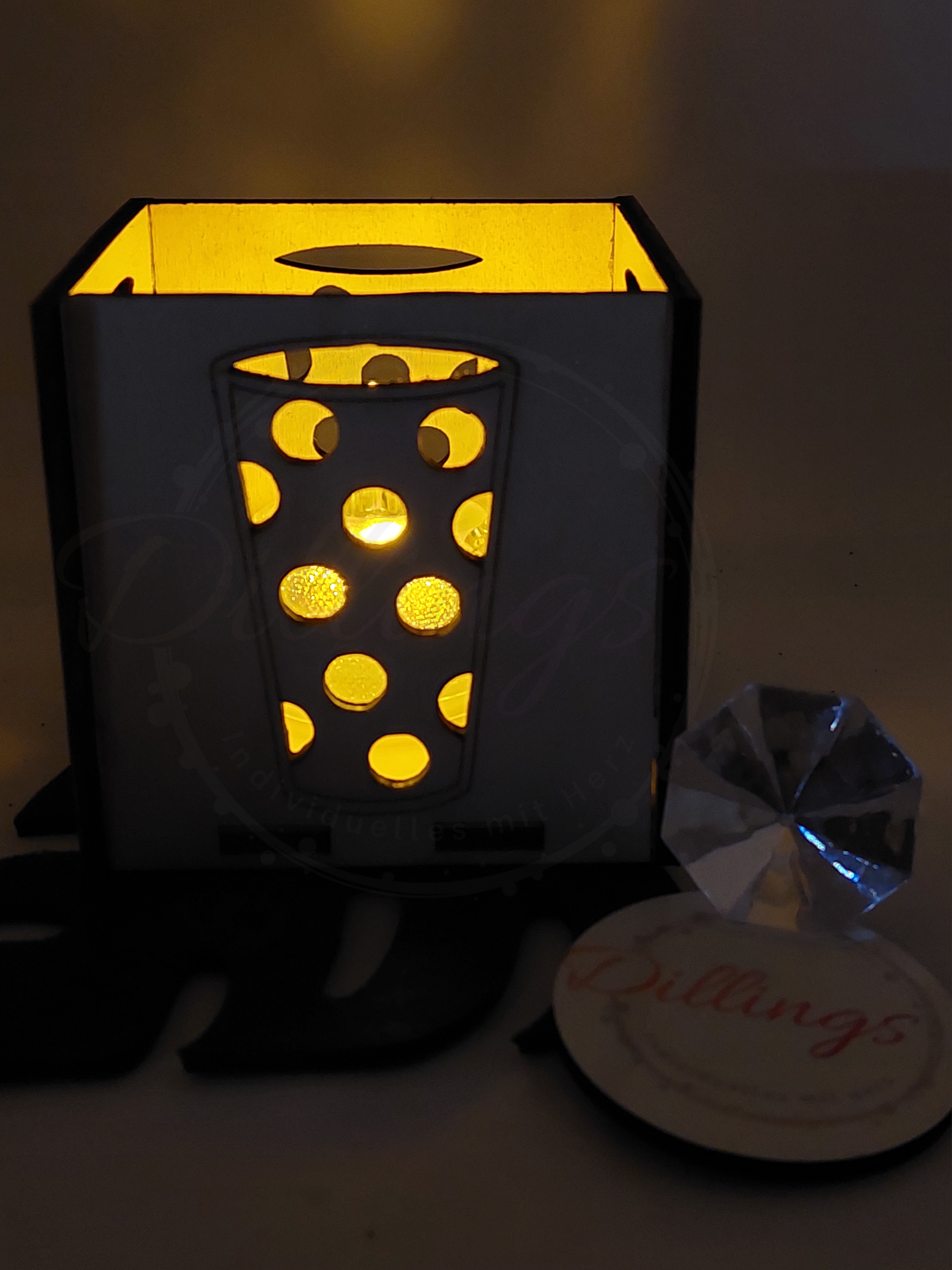 Teelichthalter/ Windlicht aus Holz Dubbeglas